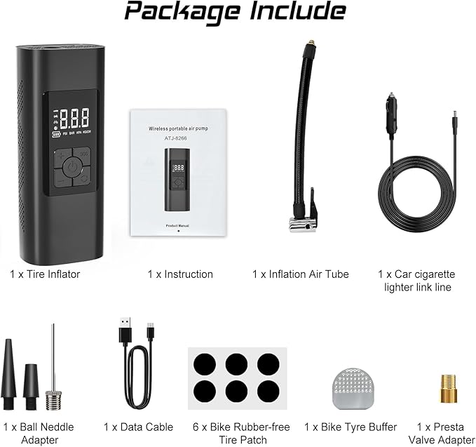 Tire Inflator Portable Air Compressor - Air Pump for Car Tires with Tire Pressure Gauge (120 PSI) - Portable Tire Inflator for Car, Tire Pump for Motorcycle, Bicycle and More