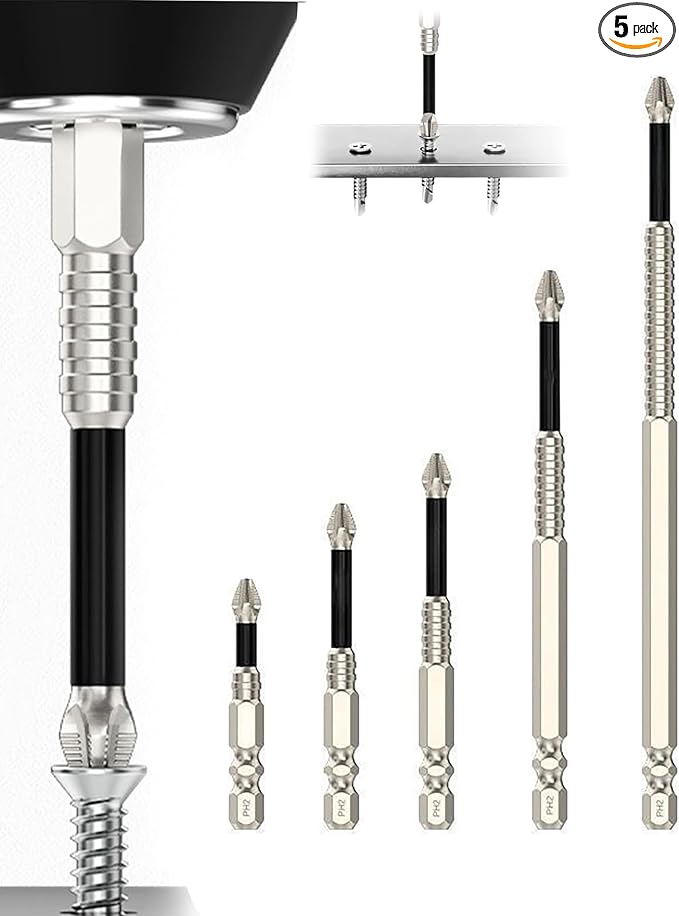 HUHAO 5Pcs High Magnetic Screwdriver Drill Bit Set, K5 Impact-Resistant and Nonslip Bit, Anti Slip Screwdriver Bits for Dry Wall, Sheetrock, Electric Drills - High Magnetic Strength & High Hardnes