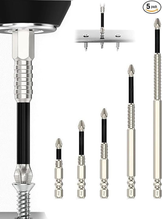 HUHAO 5Pcs High Magnetic Screwdriver Drill Bit Set, K5 Impact-Resistant and Nonslip Bit, Anti Slip Screwdriver Bits for Dry Wall, Sheetrock, Electric Drills - High Magnetic Strength & High Hardnes