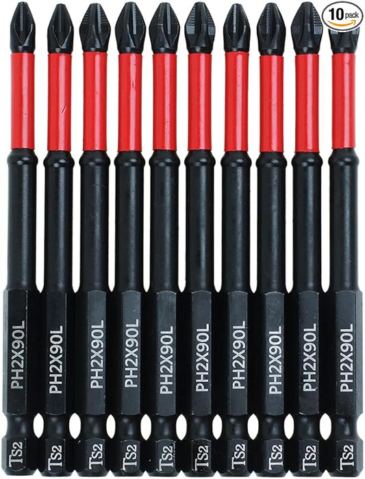 AUTOTOOLHOME 10 Pack Phillips PH2 Magnetic Anti Slip Screwdriver Bit Set 3-1/2" Length TS2 Anti-Slip Long Drill Bits Impact Driver Bits