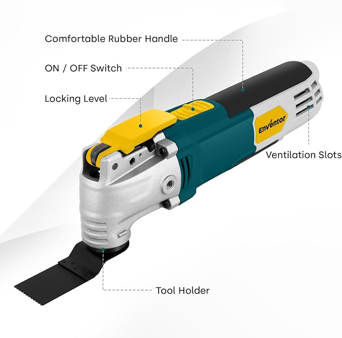 Enventor Multi Tool Saw, 2.5Amp Electric Oscillating Tool Kit Corded with 28pcs Saw Accessories, 6 Variable Speeds, 3° Oscillating Angle Oscillating Saw for Cutting, Scraping, Sanding
