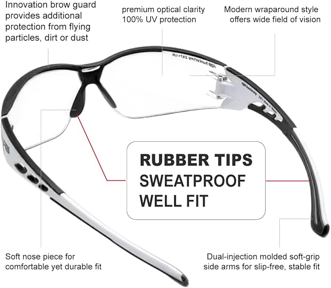 Super Flexible Lightweight Anti Fog Wrap-Around U6 Clear Shooting Safety Glasses with ANSI Z87.1 Scratch Resist
