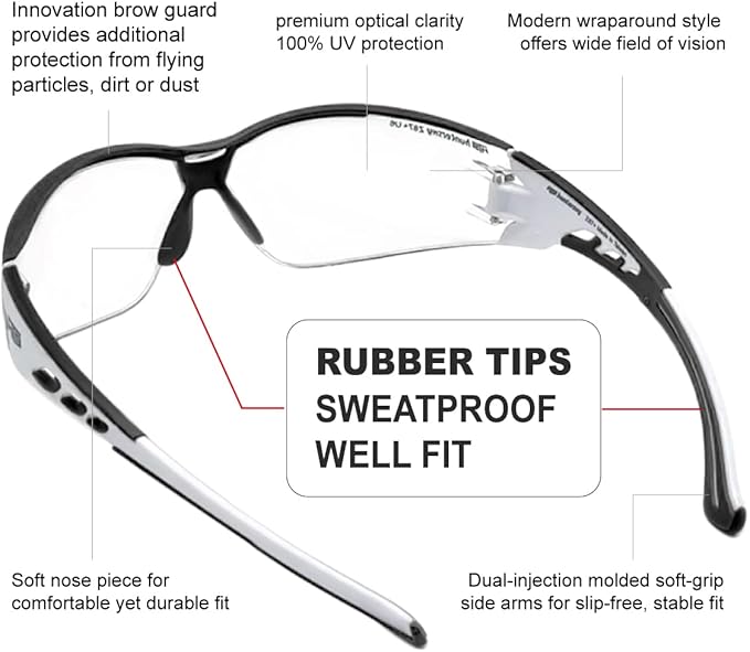 Super Flexible Lightweight Anti Fog Wrap-Around U6 Clear Shooting Safety Glasses with ANSI Z87.1 Scratch Resist