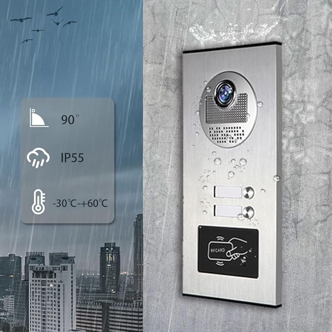 Wired Video Apartment Intercom System,6 Units 7 inch Monitor Video Door Phone Kit,Indoor Outdoor Video Doorbell, ID Card Unlock, 2 Way Audio, 6-Screen for Home Apartment (1 Doorbell+2 Monitor)