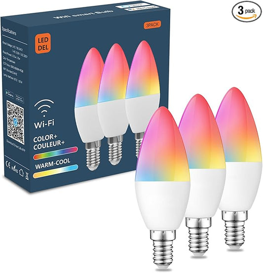 Smart Candelabra LED Bulbs 40 Watt Equivalent, 300lm, E12 LED Bulb Compatible with Alexa/Google Assistant/Smart Life, No Hub Required, Dimmable, 2.4GHz WiFi Only, 3 Pack, C37-3