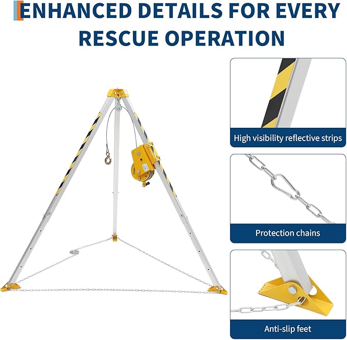 Confined Space Tripod Kit, 1200 lbs Winch, 6.5' Legs & 98' Cable, Steel Confined Space Rescue Tripod with Storage Bag for Traditional Confined Spaces Safety