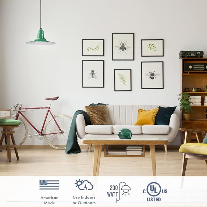 Steel Lighting Co. Eagle Rock Pendant | Ceiling Mounted Light | 16 inch Radial Wave | White Cord | Heavy Duty Steel Retro Farmhouse Style Made in America | Matte Black Exterior/White Interior