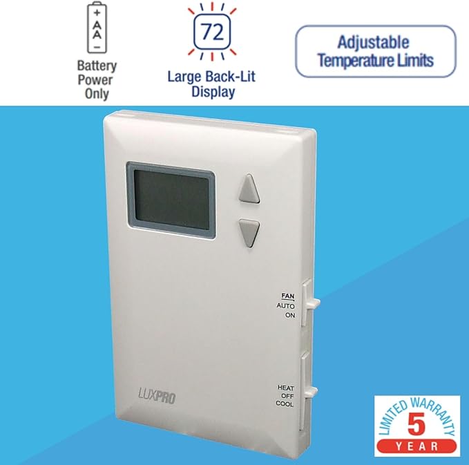 Lux Pro PSD011B Digital Non-Programmable Thermostat for Home, 1 Heat, 1 Cool