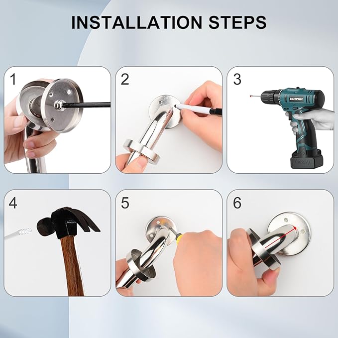 supregear Bathroom Grab Bar Rail, 12 Inch 304 Stainless Steel Bathroom Handle, Safety Handle, Indoor/Outdoor Auxiliary Handle for Kitchen Bedroom Bathtub, Shower and Steps