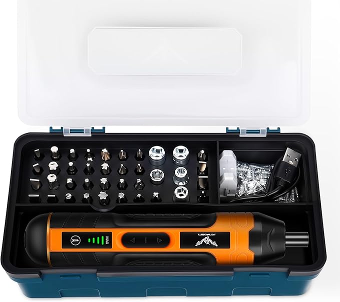 Electric Cordless Screwdriver, 3.6V Rechargeable Screwdriver, 5N.m Max Torque, 4-Gear Torque, LED Light, 105 Pcs, Ideal for Daily & Light Industrial Use