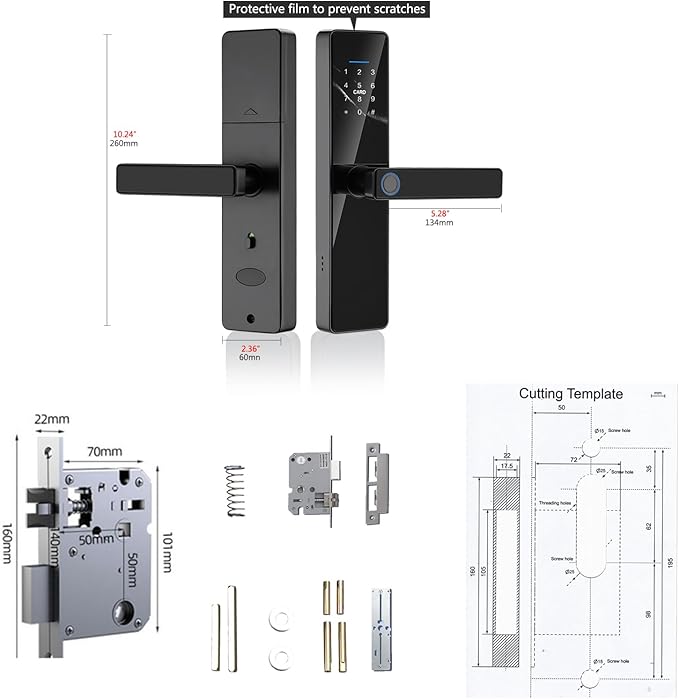 Smart Keyless Entry Door Lock with Handle,Fingerprint Lock Deadbolt,Auto Lock Deadbolt with Keypad,Biometric Door Lock, Smart Front Handle Set