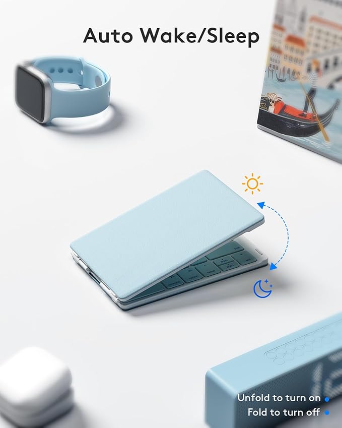 Samsers Bluetooth Foldable Keyboard, Wireless Portable Folding Keyboards, Full-Size Ultra-Slim Rechargeable Connect Up to 3 Devices for iOS Android Windows Phone Tablet and Laptop, Black