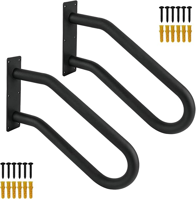 2 Pack Handrail for Outdoor Steps for 1-2 Step Stairs Wall Mount handrails U Shaped Handrail, Stair Rail with Black Powder Coat Finished, Suitable for Garden，Yard and Garage