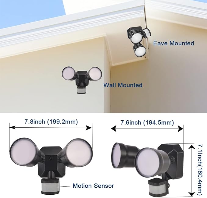 EMANER Security Lights Motion Outdoor, 280W Equiv. Dusk to Dawn LED Flood Light, Keep On or Motion Triggered 4-Mode, Daylight White Corded Wall Light for Porch Driveway Barn (2-Pack)