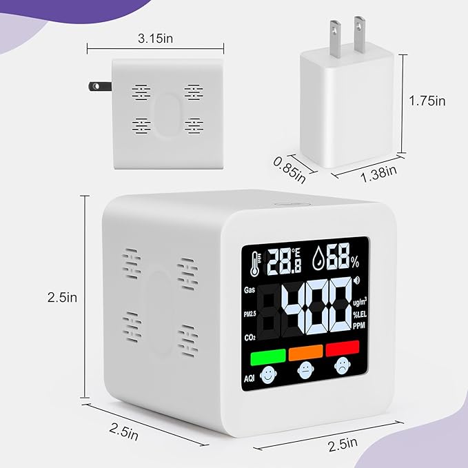 Plug-in 4-in-1 Smart Gas & CO Detector with Temp/Humidity - Natural Gas, Propane & Methane Detector for Home, RV & Apartments (1, White-Voice Edition)