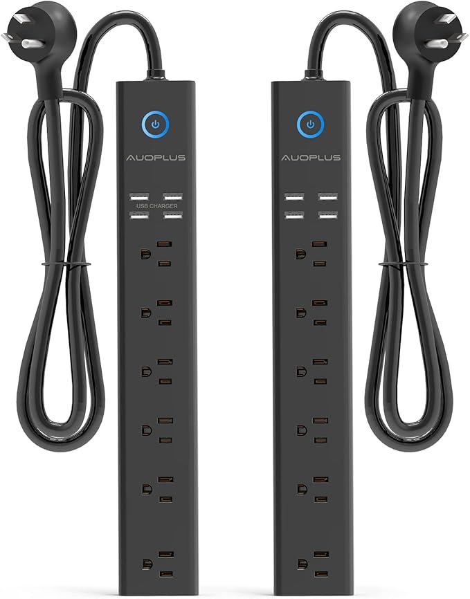 2 Pack Power Strip Surge Protector - AUOPLUS 6 Outlets 4 USB Ports 6Ft Long Extension Cords, Flat Plug Overload Protection, 2100 Joules, Wall Mount for Home, Office and Dorm Essential, ETL Listed