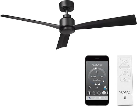 WAC Smart Fans Clean Indoor and Outdoor 3-Blade Smart Home Ceiling Fan 52in Matte Black with Remote Control works with Alexa and iOS or Android App