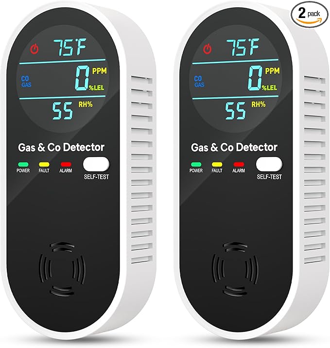 4-IN-1 Natural Gas Leak Detector & Carbon Monoxide Detectors with Natural, Propane, Co & Gas Leak Detector - Carbon Monoxide Detectors Plug in - Temperature & Humidity Detectors for Home, RV (2 Packs)