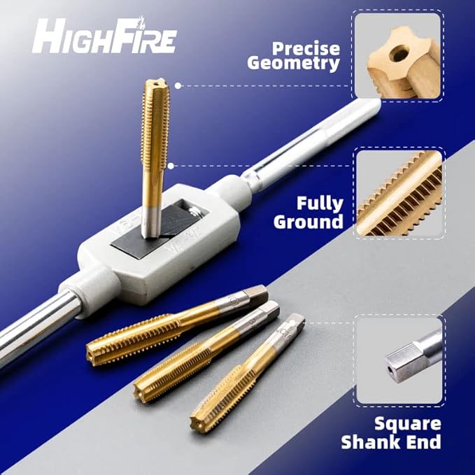 HIGHFIRE 86 pcs Tap and Die Set, SAE and Metric Standard, Large Tap and Die Set with Hex Shape, Titanium Coated Tap and Die Set with Storage Case, All-in-One Tap and Die Set