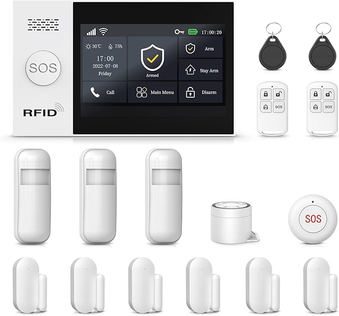Home Security Alarm System with App Real-time Alerts,16 Piece Kits Door Alarm System with Door/Motion Sensors,SOS Button,Siren,Remote,Work with Google,Easy Installation for 24/7 Protection