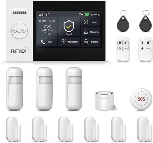 Home Security Alarm System with App Real-time Alerts,16 Piece Kits Door Alarm System with Door/Motion Sensors,SOS Button,Siren,Remote,Work with Google,Easy Installation for 24/7 Protection