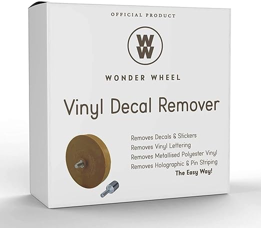 Wonder Wheel Adhesive Remover and Car Decals Eraser Kit - 4-Inch Rubber Wheel for Removing Stickers, Decals, and Vinyl - Ideal for Vehicles, Drill Adapter Included