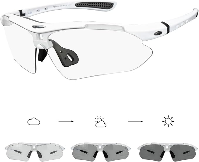 ROCKBROS Pickleball Photochromic Glasses Cycling Glasses with Removable Elasctic & Temple Band Sunglasses Fit for Men Women