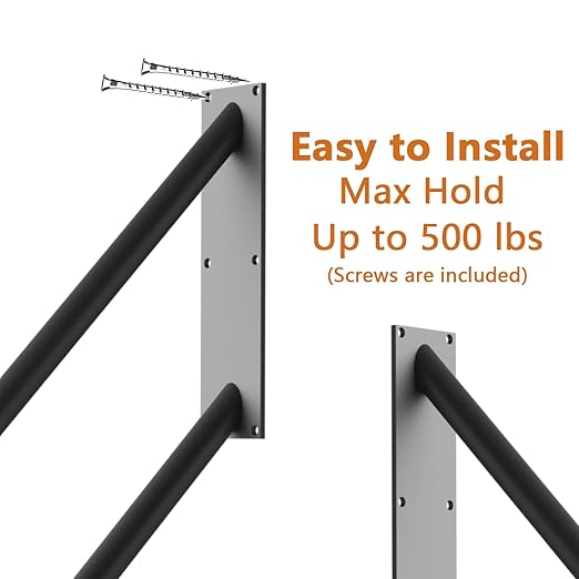 18" U-Shaped Stair Handrails for 1-2 Steps, Black Stair Railings for Indoor or Outdoor, Wall Mounted Hand Railings for Porch Garage, Safety Grab Bar for Stairs