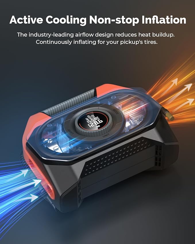 ETENWOLF VORTEX S6 Tire Inflator Portable Air Compressor for Heavy-duty Vehicles, Cordless Air Pump for Car & Inflatables with 19200 mAh Battery, 100% Duty Cycle & Dual Cylinder Bike Pump, Dark Cyan