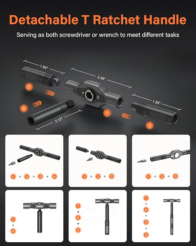 42 in 1 Ratchet Screwdriver Set, Magnetic Screwdriver Set, DIY Multi Bit Magnetic Drive Set with Detachable Ratchet Handle, Portable Compact Repair Tool Kit for Furniture Computer Bicycle, Grey