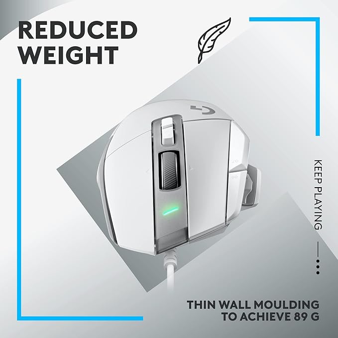 Logitech G502 X Wired Gaming Mouse - LIGHTFORCE hybrid optical-mechanical primary switches, HERO 25K gaming sensor, compatible with PC - macOS/Windows - White