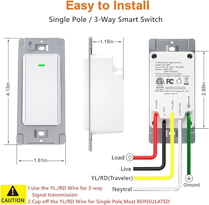 Nexete 3-Way Smart Wi-Fi Wall Light Switch Work with Amazon Alexa Google Assistant, Timing Function No Hub Required (3 Way Smart Switch 1- Pack)