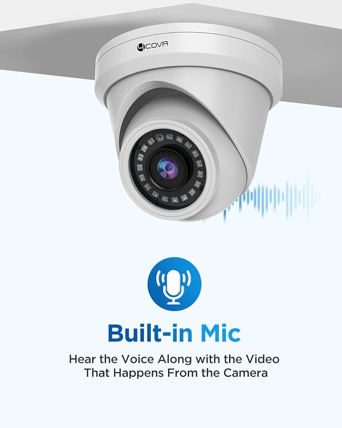 4COVR NVR Security Camera System, 8MP H.265 NVR with 2TB HDD, 4X 5MP PoE Dome IP Cameras with Audio, AI Person/Vehicle Detection, Night Vision, IP67 Weatherproof for Outdoor/Home, LY97AX5M0804-1