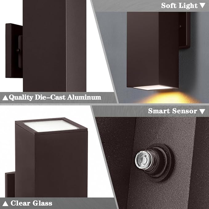 SHIMR Dusk to Dawn Outdoor Lighting 2 Pack, Modern Exterior Lighting Fixtures with Oil Rubbed Bronze Finish, Square Up Down Lights Outdoor for House Patio Garage [ETL Listed]
