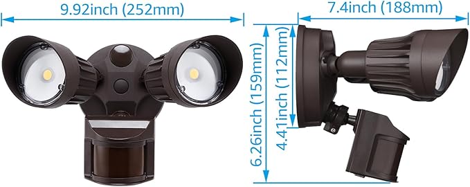 LEONLITE COB LED Security Light, Motion Sensor Flood Lights Outdoor, Aluminum, 3 Modes Motion Detector+Dusk to Dawn+Switch Control, 100-277V, Adjustable 2-Head, IP65, 5000K Daylight, ETL, Bronze
