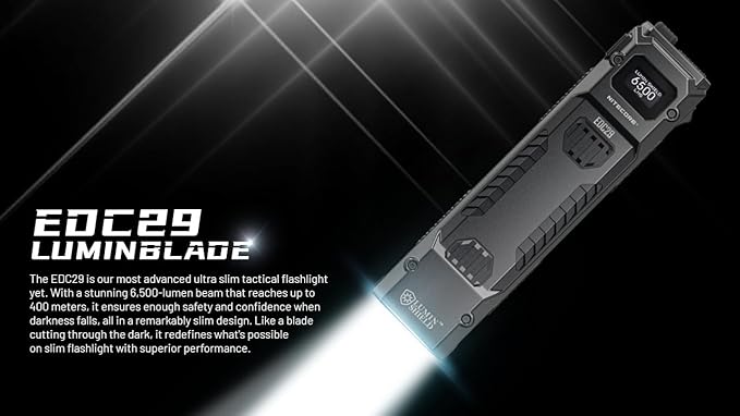 Nitecore EDC29 6500 Lumen USB Rechargeable Flat Slim Body LED Flashlight with EdisonBright Accessory case