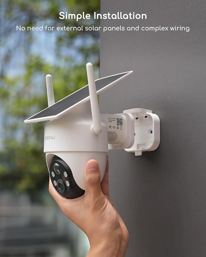 COOAU Solar Security Cameras Wireless Outdoor – Low-Light Rechargeable, Easy to Install, 2K 360° Cameras for Home Security, Surveillance Cam with AI Smart Detection, Wi-Fi 6, Color Night Vision,IP66