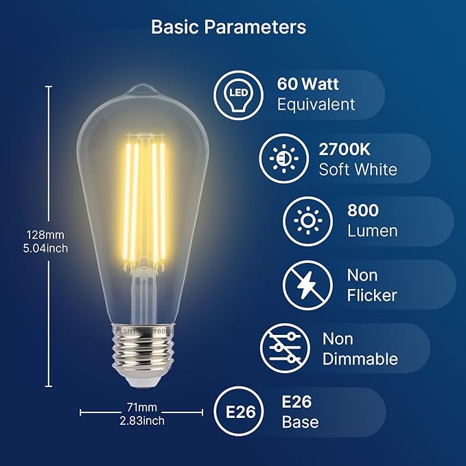 FLSNT Dusk to Dawn Outdoor Sensor ST19 LED Light Bulb, 7W (60W Eqv.), 800LM,Vintage Filament E26 Base, Auto On/Off Photocell Automatic for Energy-Efficient Outdoor Lighting, 2700K Soft White, 2 Pack