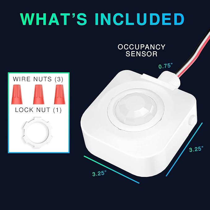 Ceiling Occupancy Motion Sensor, Passive Infrared Technology, High Bay Fixture Mount 360 Degree, Hard-Wired, 120-277 VAC, Commercial, Industrial Grade Occupancy Sensor