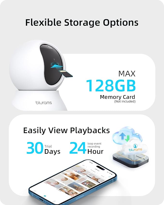 blurams Indoor Camera 2K, Cameras for Home Security 5GHz, 360° Pet Camera w/Motion Tracking, Phone App, 2-Way Audio, IR Night Vision, Siren, Works with Alexa & Google Assistant