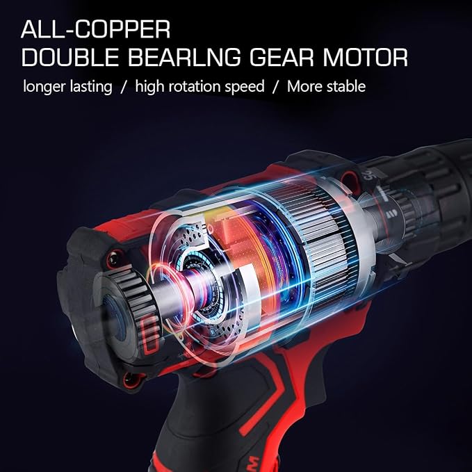 Cordless Drill Kit Power Screwdriver Set, 12.6V Electric Drill Screwdriver for Home DIY, 3/8'' Keyless Chuck, 25+1 Torque Setting, 25 Bits, Built-in LED, 2 x 1500mAh Batteries and Fast Charger,