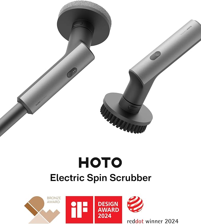 HOTO Cordless Electric Spin Scrubber, IPX7 Full Body Waterproof Bathroom Cleaning Brush, Max 22 in-lb, Shower Scrubber Brush with Long Handle, 6 Brush Heads, Power Scrubber for Bathroom, Floor, Tile