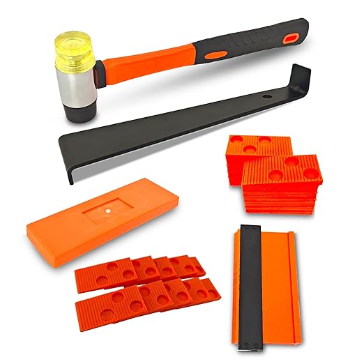 Laminate Flooring Tools Wood Flooring Installation Kit, Vinyl Flooring Tools with 40 Pieces Spacers and Mallet, Contour Gauge, Heavy Duty Pull Bar, Tapping Block (44-Pull Bar Contour Gauge)