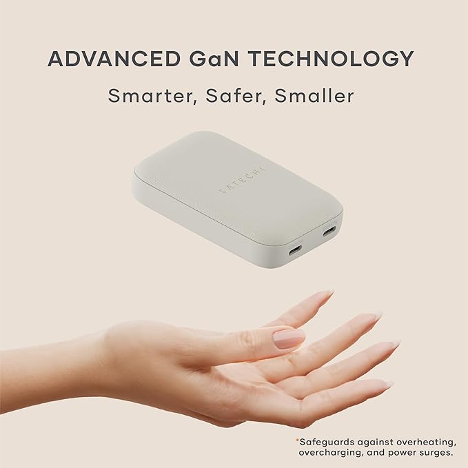 Satechi OntheGo 67W Wall Charger, GaN USB C Travel Charger with 2 USB-C PD Fast Charging Ports, for MacBook Pro/Air, iPad Pro/Air, iPhone 16, Steam Deck, Galaxy, Windows – Sand