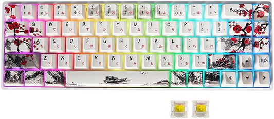 MOLGRIA GK68 68-Key RGB Backlit Gaming Keyboard with Plum Blossom Keycaps, Hot Swappable Yellow Mechinery Switches, Type C Wired Mechanical Keyboard for Win/Mac OS