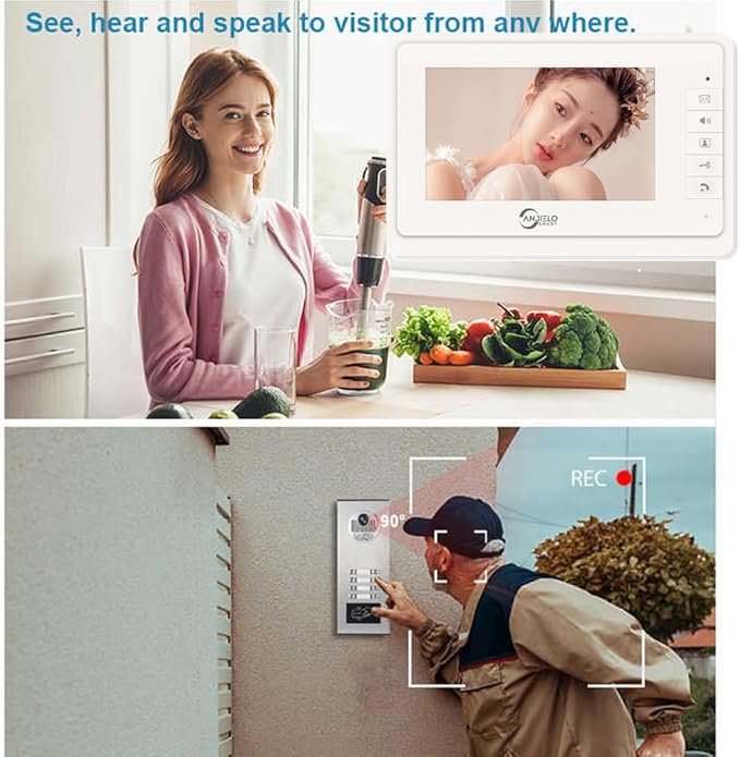 Wired Video Apartment Intercom System,6 Units 7 inch Monitor Video Door Phone Kit,Indoor Outdoor Video Doorbell, ID Card Unlock, 2 Way Audio, 6-Screen for Home Apartment (1 Doorbell+8 Monitor)