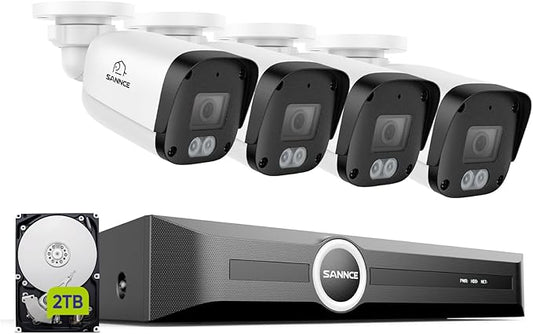 SANNCE 5MP PoE Security System, 8CH 6MP Surveillance NVR with 4PCS 5MP HD Weatherproof Bullet Cameras with H.265 Video Compression, Smart IR LED, APP Push Alert, Remote Access (2TB HDD)
