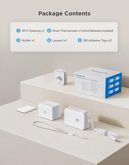 GoveeLife WiFi Refrigerator Thermometer with Alarm, Wireless Digital Freezer Temperature Gauge with App Control, 2 Years Free Data Export, for Home Kitchen Fridge Hot Tub(Only Support 2.4G Wi-Fi)