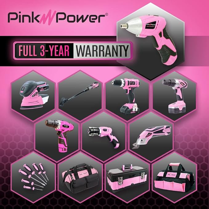 Pink Power 3.6 Volt Electric Screwdriver Cordless Rechargeable Screw Gun & Bit Set for Women - Cordless Screwdriver LED light, Battery Indicator and Pivoting Head - Small Power Screwdriver