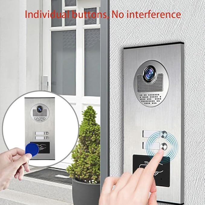 Wired Video Apartment Intercom System,6 Units 7 inch Monitor Video Door Phone Kit,Indoor Outdoor Video Doorbell, ID Card Unlock, 2 Way Audio, 6-Screen for Home Apartment (1 Doorbell+2 Monitor)